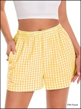 Gingham Pajama Boxer Shorts for Women Summer Casual Plaid Lounge Bottoms with